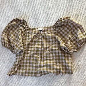 Universal Thread Green and White Checkered Blouse